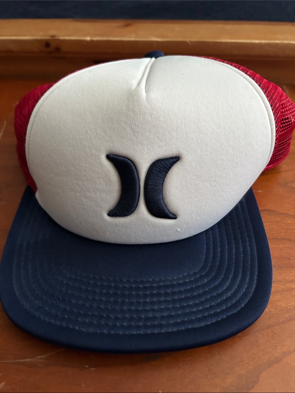 Hurley Cream Front Trucker Cap with Red Mesh and Navy Brim